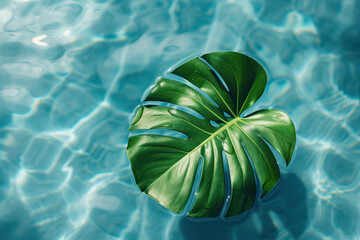 Poster - Monstera leaf floating in the pool. Background image. Created with Generative AI technology