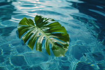 Poster - Monstera leaf floating in the pool. Background image. Created with Generative AI technology