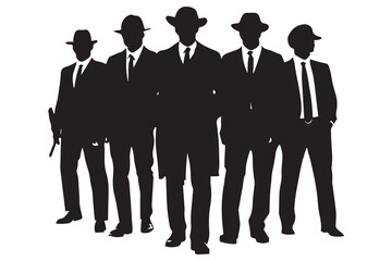 Wall Mural - Mafia silhouette vector, Detective silhouette vector isolated on white background