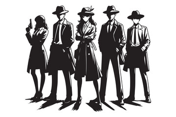 Wall Mural - Mafia silhouette vector, Detective silhouette vector isolated on white background