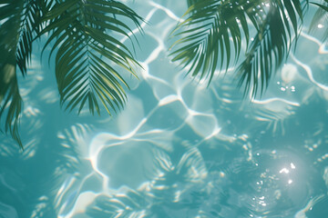 Poster - Palm tree hanging over pool water. Background image. Created with Generative AI technology