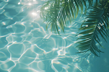 Poster - Palm tree hanging over pool water. Background image. Created with Generative AI technology