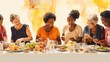 © Virtual Art Studio - Diverse group of women laughing and enjoying a meal together at a brightly lit table.