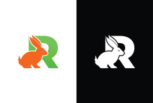 Initial Letter R Rabbit Logo Design. Letter R Rabbit Logo Design Vector Icon Graphic Emblem Illustration Background Template.