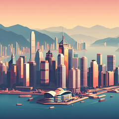 Wall Mural - Hongkong flat vector city skyline