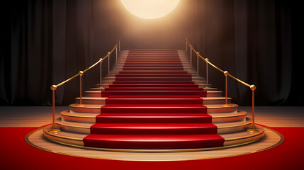 Luxurious and elegant red carpet staircase, holiday awards ceremony event