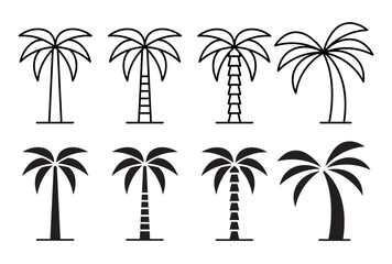 Wall Mural - Palm tree vector icon set. miami beach tropic coconut tree sign. summer hawaii palm tree icon set.