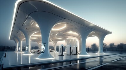 Wall Mural - Futuristic Architectural, Showcase the innovation of a futuristic charging station. Generative AI.