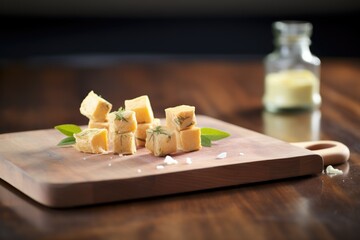 Wall Mural - cultured butter cubes on wooden board