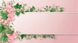 Banner with space for text green vines on the left, free space 2/3 of the background on the right, pastel pink background