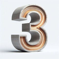 3 digit shape created from concrete and wood. AI generated illustration