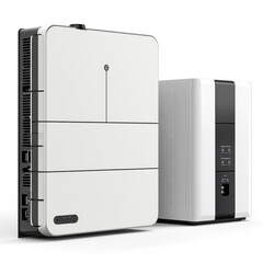Fototapete - Lithium Battery Energy Storage System, home module, on-grid hybrid inverter. Generative AI.