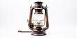 © Sona - Antique rustic gas lantern, isolated on white. Vintage hipster camping lamp, with wire handle and patina.