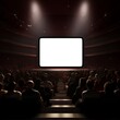 © Mix - Cinema empty screen with audience. People watching movie performance. Copy space.