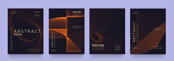Set Geometric Twisted Lines Circle in Orange Colors. Tech Futuristic Background in 80s-90s for Promo, Banner, Poster, Card, Cover. 3d Pattern Vector Illustration in Cyber Concept Digital Technology.