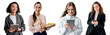 © muse studio - Female employees in the office, different professions use gadgets and computers, office clothes. Isolated transparent background.