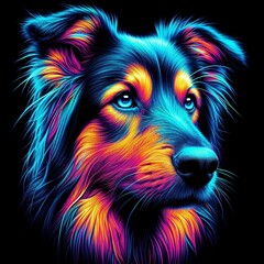 Naklejka na meble Colorful neon-lit dog portrait, vibrant, artistic concept. Vibrant neon colors in a detailed dog digital artwork. The neon effect in the background adds a unique twist