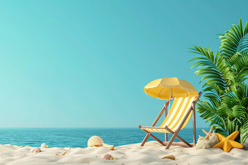 Summer beach  with blue background