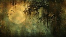Tree And The Moon - Abstract Painting Art Wallpaper