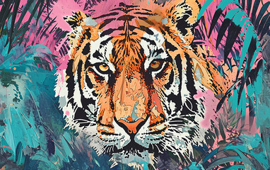 Sticker - tigre, Colagem, estilo pop,  risografia em papel 