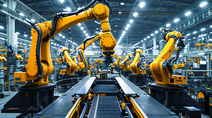 Wall Mural - Automotive Factory Production Line: Industrial Robots and Machinery in Car Manufacture