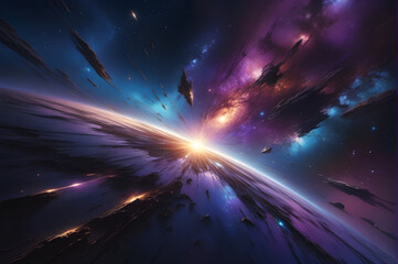 broken galaxy with stars and destroyed planet