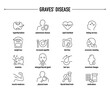 Graves' Disease symptoms, diagnostic and treatment vector icons. Line editable medical icons.