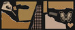© annetdebar - A set of trendy elements for collage. Vector torn retro brown texture paper. Scotch tape and halftone butterfly with pen hand. Writing. Vector illustration, isolated on transparent png background.