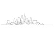 © alamingraphics27 - cityscape in continuous one line vector drawing. Modern flat line landscape vector. City landscape line art illustration with building, tower, skyscrapers. Vector illustration.
