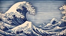 A Japanese Great Wave Sea Japan Engraved Art Design In A Vintage Woodcut Intaglio Style