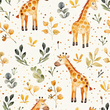 Watercolor Pattern With Giraffe