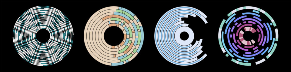 Wall Mural - set of four abstract circle technology backgrounds. infographic templates with color stripes. circul