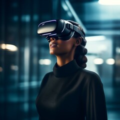 Wall Mural - A girl wearing futuristic VR glass