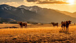 © Thijs - Alpine cattle stand on the prairie, with mountains in the distance, silhouette