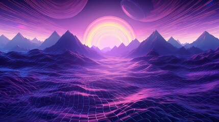 Wall Mural - vibrant retro wave geometric background - futuristic sci-fi art, virtual reality aesthetics. neural 