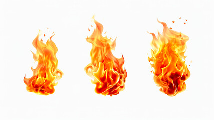 Wall Mural - Realistic fire flame set of small and large, isolated on a blank white background 