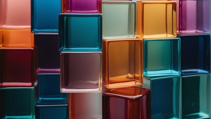 Poster - Abstract translucent squared glass with colorful gradient from Generative AI