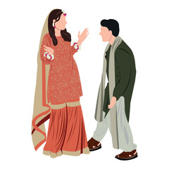 Sticker - vector cute indian couple cartoon in traditional dress posing for wedding invitation card design