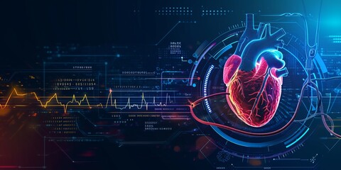 Wall Mural - futuristic medical research or heart cardiology health care with diagnosis vitals infographic