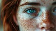 Close-up of a youthful girl's freckled face.