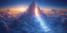 Gate To Heaven, Heavenly Gate, Entrance Path, Light At The End Of The Tunnel After Death, Religion Christianity, In The Sky In The Clouds