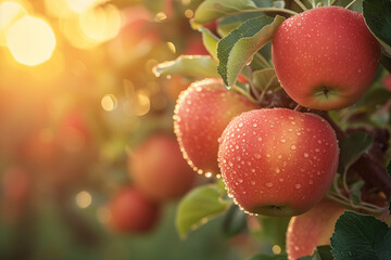 Poster - Juicy apples in a garden. Background image. Created with Generative AI technology