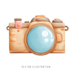 Watercolor of Camera Hawaii Travel Vector Illustration