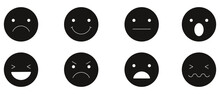 Emoticons Mood Scale On White Background. Face Smile Icon Positive, Negative Neutral Opinion Vector Rate Signs. Angry, Sad, Neutral Emoticon Set. Funny Cartoon Emoji Icon. 