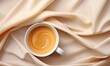 A glass of coffee on a wavy cloth. generative AI