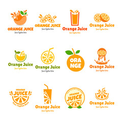 Sticker - Fruit juice logo. Fresh drinkSet of vector orange juice logos on white background logo.