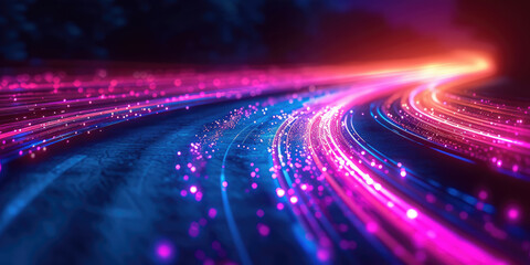 a long path of lights on a dark background, glowing neon lights on a dark background. suitable for n