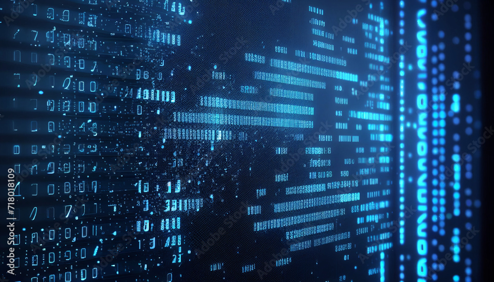 Blue digital binary data on computer screen background , Hyper ...