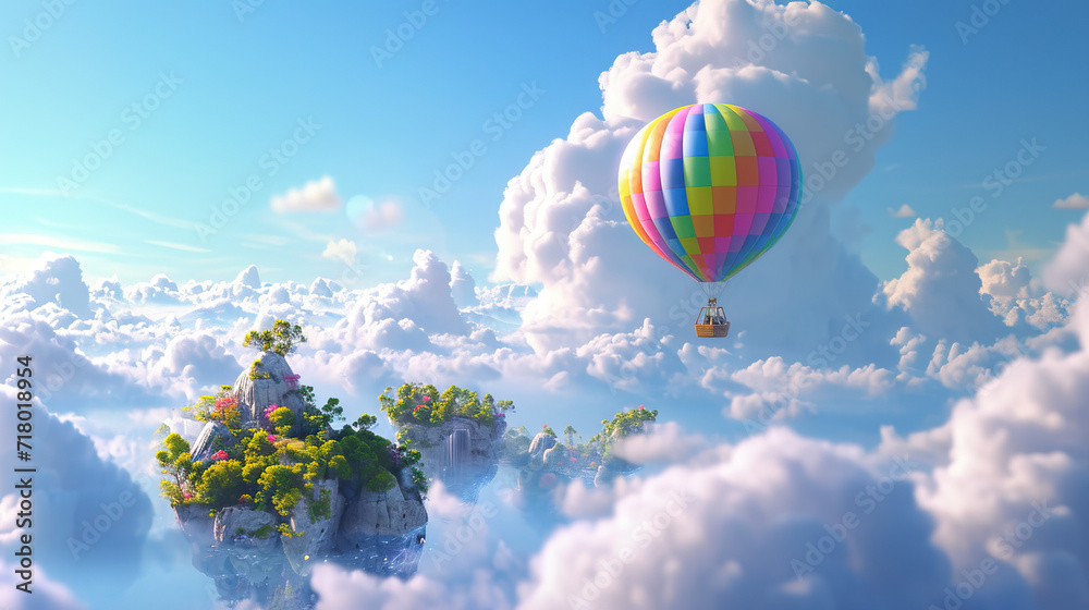 Whimsical Balloon Adventure: A 3D Model Depicting a Fantastic Hot Air ...