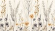 Modern contemporary Seamless pattern with ethereal wildflowers, leaves. vintage dry pressed wild flower plants, grass. Nature floral background. Texture for Cloth, Textile, Wallpaper, fashion printsMo